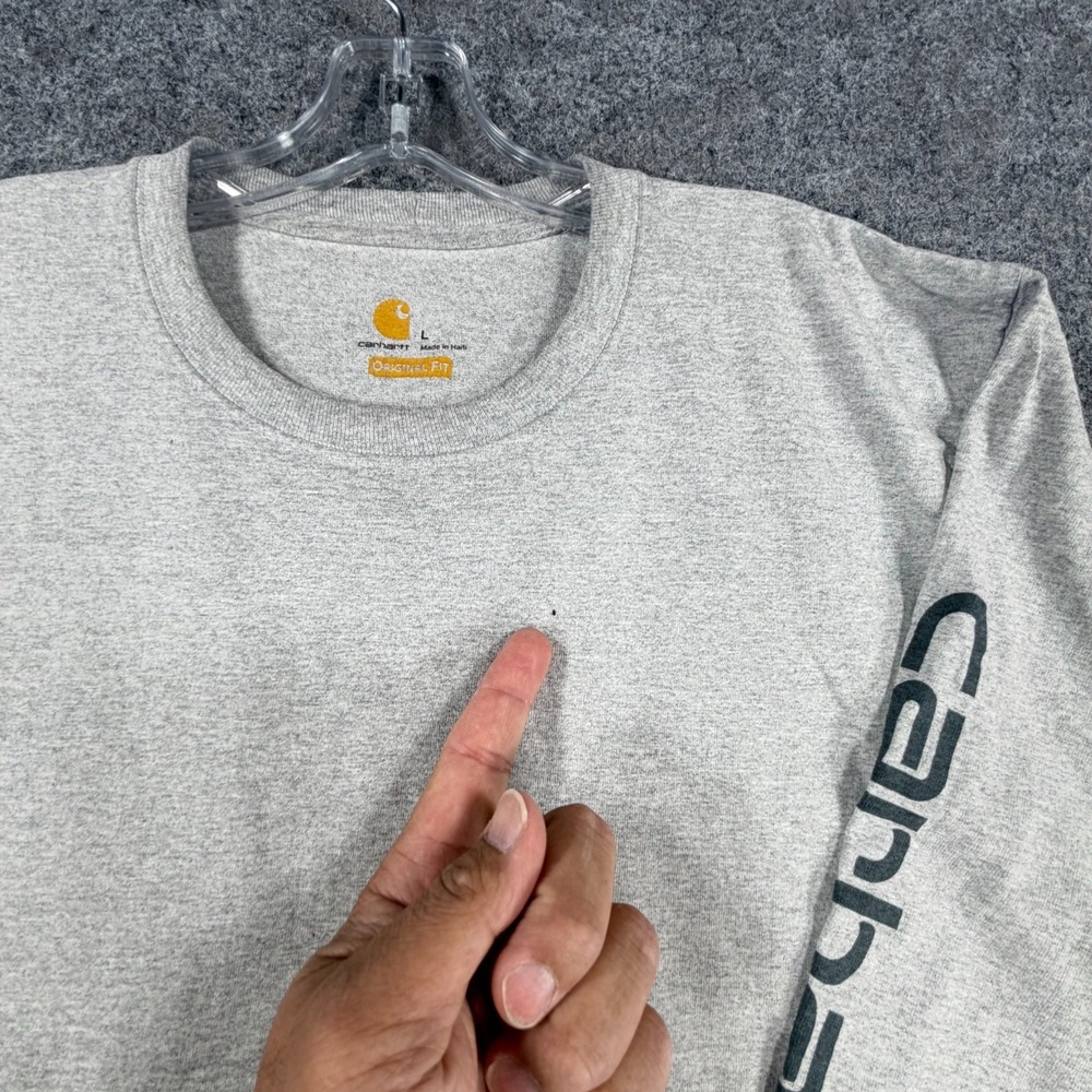 Carhartt Dearborn Long Sleeve T-Shirt Mens L Heather Gray Logo Original Fit - Picture 8 of 16